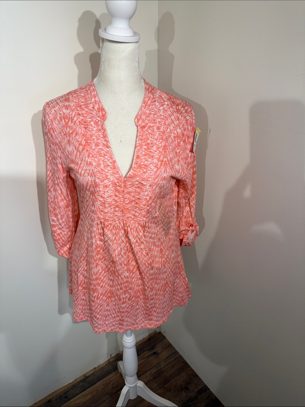 Calvin Klein women’s  V-Neck cotton Blouse in Coral Pink